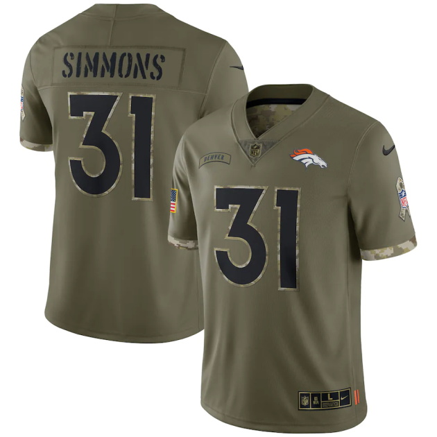 mens nike justin simmons olive denver broncos 2022 salute to service limited jersey